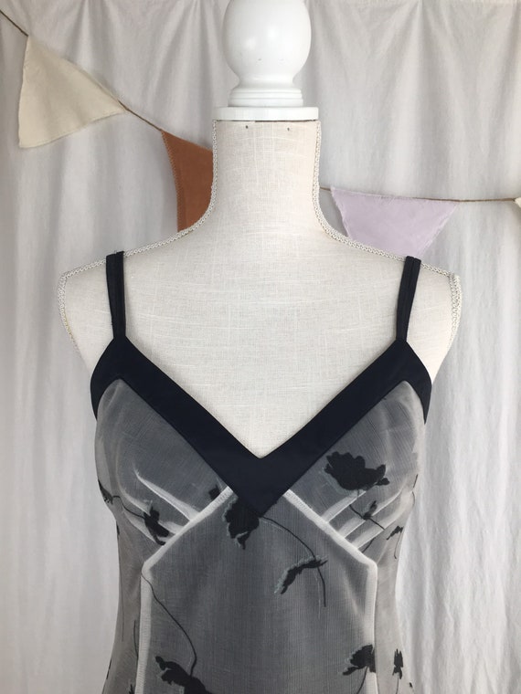 vintage slip dress / 90s black slip and floral lac