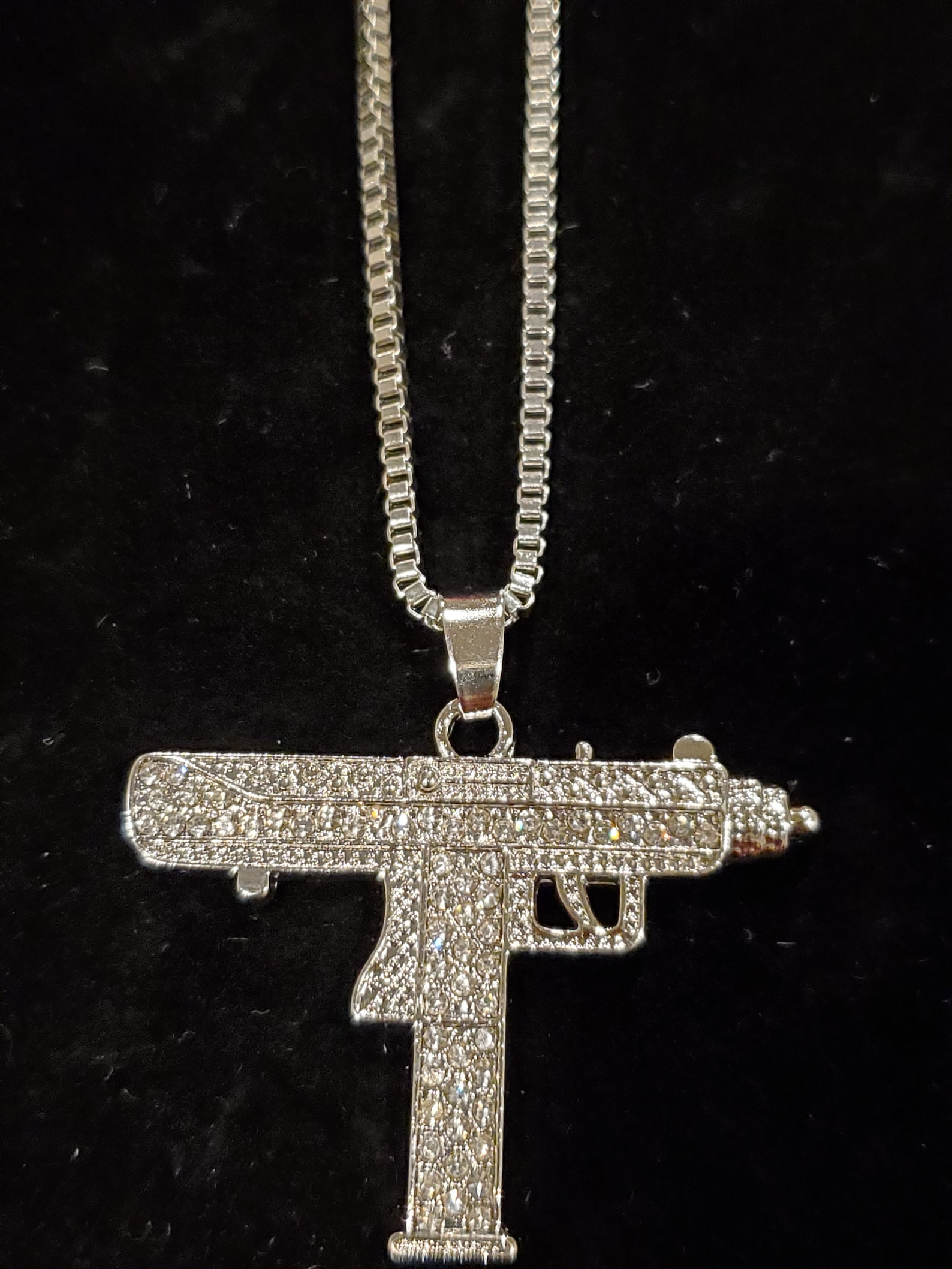 Silver UZI Iced Out Pendant 24 Cuban Link Chain Necklace | Etsy