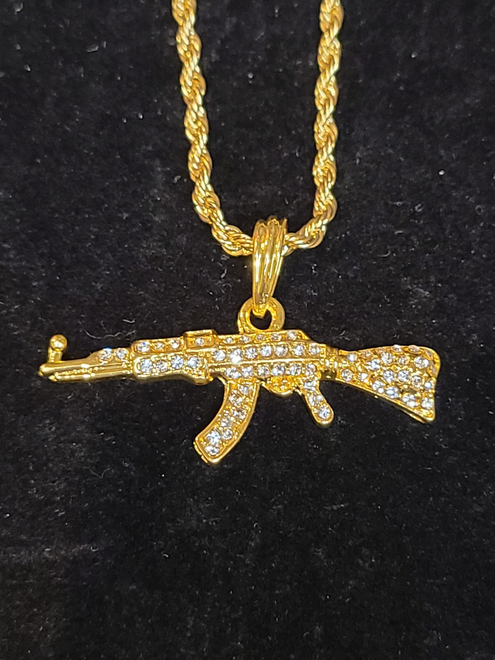 Gold Plated AK47 Iced Out Pendant 28 Cuban Link Necklace | Etsy