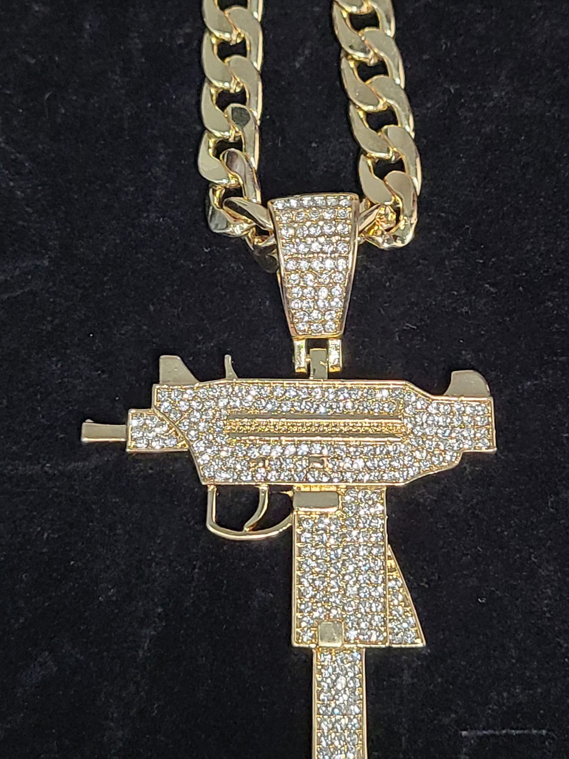 Gold Plated Uzi Iced Out Pendant 30 Cuban Link Necklace | Etsy