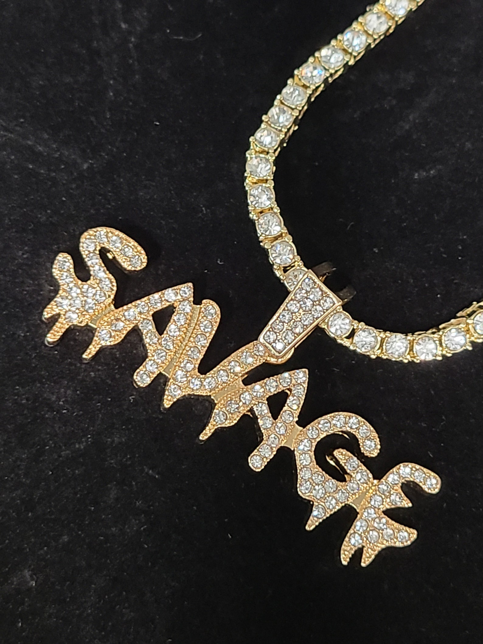 Gold Plated SAVAGE Iced Out Pendant 18 Tennis Chain Etsy