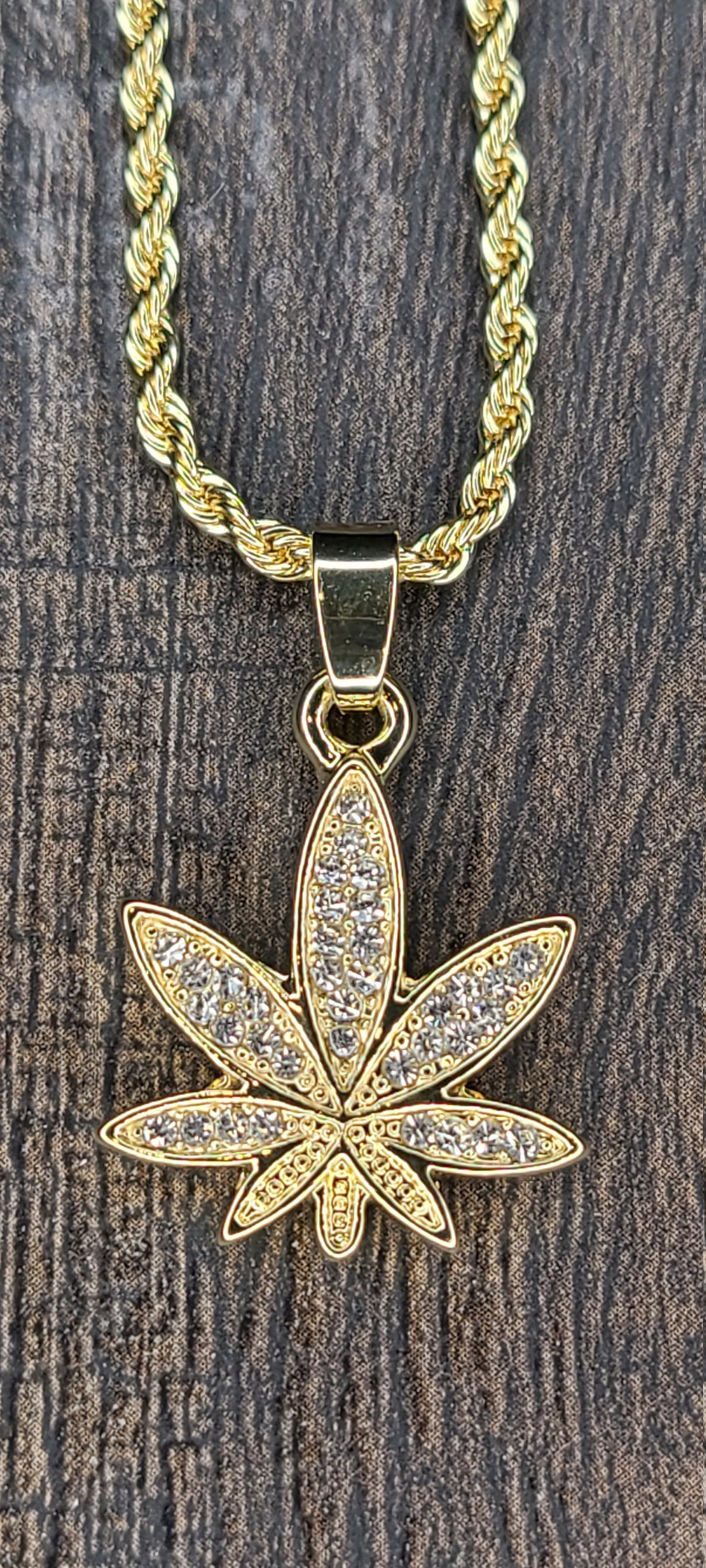 Gold Plated Weed Leaf Iced Out Pendant 30 Rope Chain Necklace - Etsy