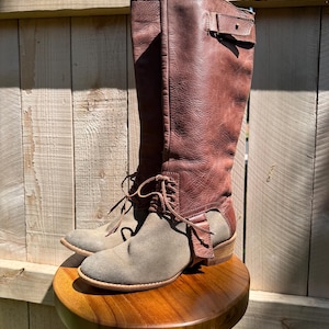 Leather Prairie Knee High Stirrup Boots with Suede Front