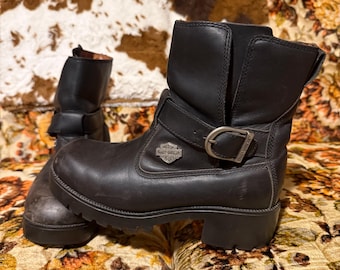 Vintage 90's Harley Davidson Motorcycles Black Leather Lace up