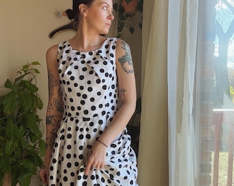 Vintage 1990s Black & White Polka Dot Cocktail Party Dress