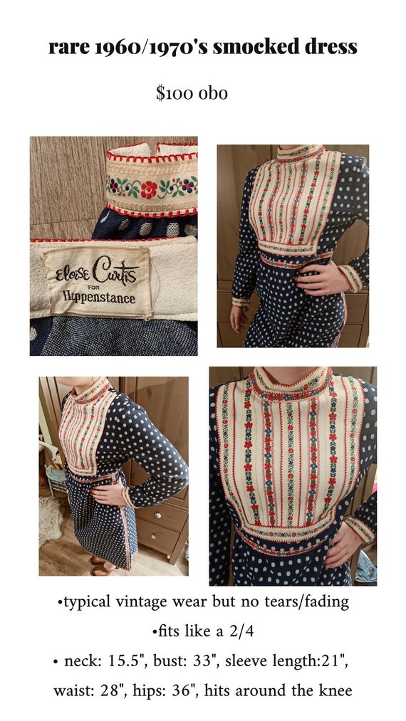 Vintage 1960s Rare Eloise Curtis Floral Smocked Dr