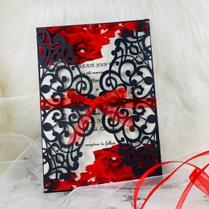Black Gate Fold Laser Cut Invitation Pack of 10