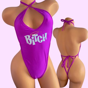 Bitch Girl Set, Exotic Dance Wear, Stripper Outfits, Thong Bikini, Rhinestones, DanceWear, Monokini, Costume, Bodysuit, Micro, Cute Bikini