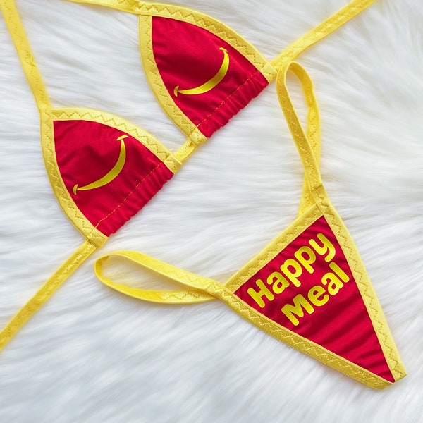 Stripper Outfits Happy Meal Micro Bikini Thong Bikini Sexy Exotic Dancewear Tiny Teeny Set Two Piece Stripper Lingerie Tiny Bikini Thong