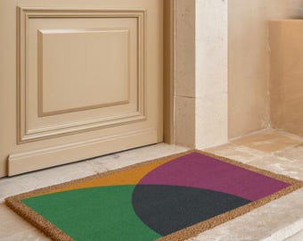 Geometric Coir Doormat, Mid-Century Modern Welcome Mat