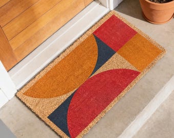 Coir Doormat: Mid-Century Modern Geometric Design - Eco Friendly