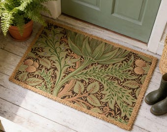 Vintage Floral Coir Doormat, Greenery Botanical Decor