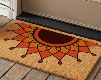 Boho Sun Doormat: Handcrafted Coir, Artistic Porch Decor