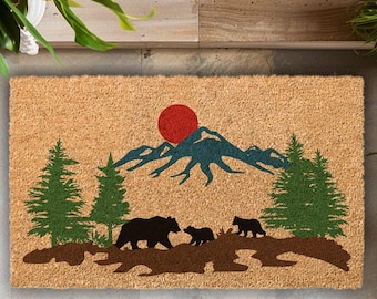 Bear Mountain Doormat, Landscape Mountain front porch decor, Landscape Painting Decor Mat, Housewarming Gift, Wedding Gift, personalized rug
