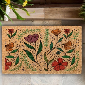 Spring Flowers Coir Doormat – Floral Front Door Mat | Natural Eco‑Friendly Porch Rug – Housewarming & New Home Gift