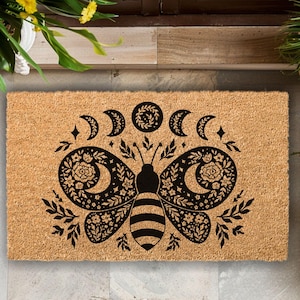 Bee Gift, Boho Bee Welcome Mat, Bee Decor, Boho Style Decor, Entryway Bee Decor, Housewarming Party Gift, Welcome doormat, Bee Rug Decor
