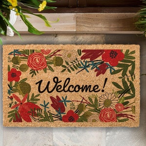 Floral Welcome Mat for Front Porch, Welcome Doormat, housewarming gift, closing gift, newlywed gift, custom welcome mat, new home gift