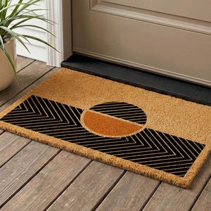 Modern Geometric Coir Doormat, Housewarming Welcome Mat