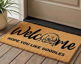 Doodle Dog Welcome Doormat, Goldendoodle, Hope You Like Doodles\