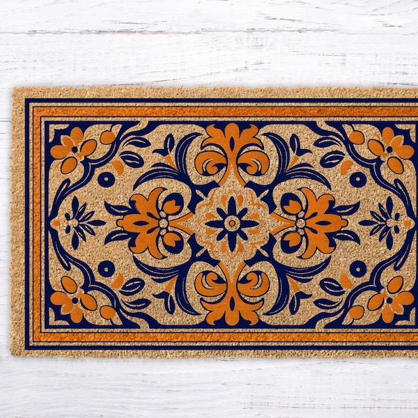 Paillasson méditerranéen, conception de motifs traditionnels, tapis de style classique, cadeau moderne, cadeau classique de pendaison de crémaillère, beau tapis de bienvenue unique