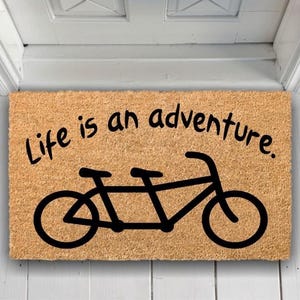 Tandem Bike Coir Doormat, Personalized Welcome Mat, Wedding Gift