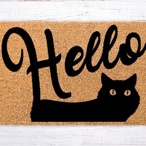 Hello Cat doormat, Cat gifts, cat lover, unique cat lovers present, housewarming gift, Funny Pet Gift, cat gift for owners, Pet Gift