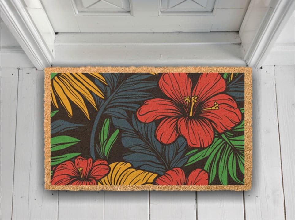 Tropical Hibiscus Doormat, Vibrant Floral Welcome Mat, Colorful Summer Door Decor, Hawaii Flower Entrance, Luau Porch Mat, Beach House Gift