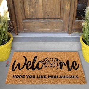Mini Aussie Coir Doormat, Dog Welcome Mat, Personalized Pet Gift