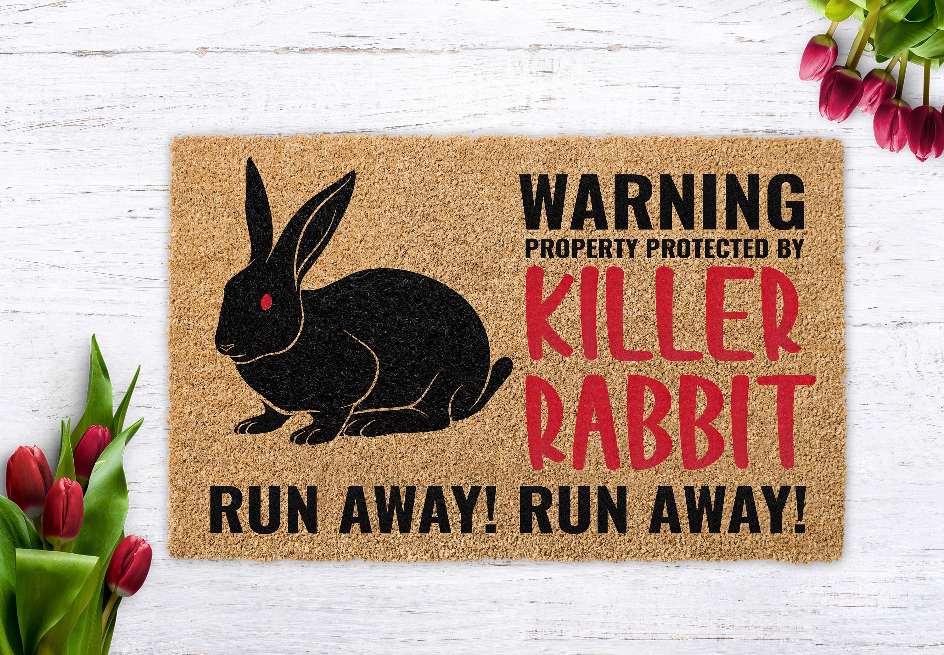 Killer rabbit monty python run away warning killer rabbit etsy