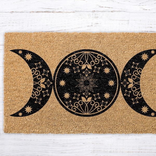 Triple Moon Doormat, Moon Phases Decor, Boho Moon Decor Mat, Front Porch Doormat, Entrance Decor Mat, Housewarming Gift, Welcome Coir Mat