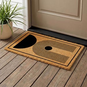 Mid Century Modern Coir Doormat, Geometric Welcome Mat