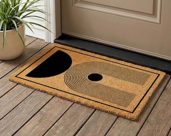Mid Century Modern Coir Doormat, Geometric Welcome Mat