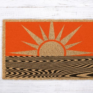 Retro doormat, Retro Decor Style, Housewarming Gift, Minimalist Retro Sun, Front Welcome Door Mat, Coir doormat, Wedding Gift for New Owners