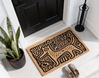Pop Art Welcome Mat - Natural Coir with Sleek Modern Design