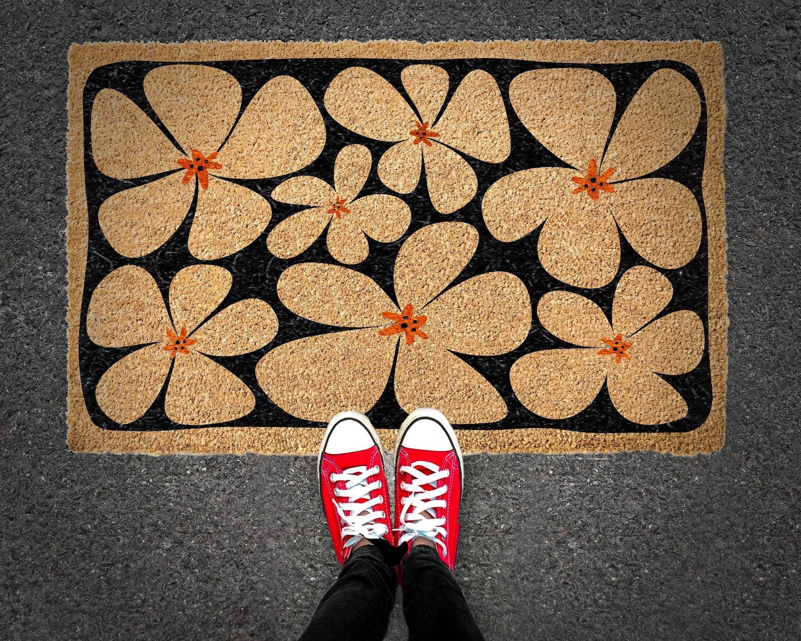 Floral Coir Doormat, Handcrafted Welcome Mat, Housewarming Gift