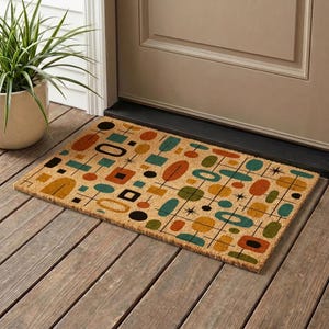 Mid Century Modern Coir Doormat, Geometric Retro Decor