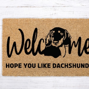 Dachshund, Short Hair Dachshund, Black Dachshund, Dog Welcome Mat, Housewarming Gift, Hope You Like Dog, Wedding Gift, Dog Breed, Dog Gifts