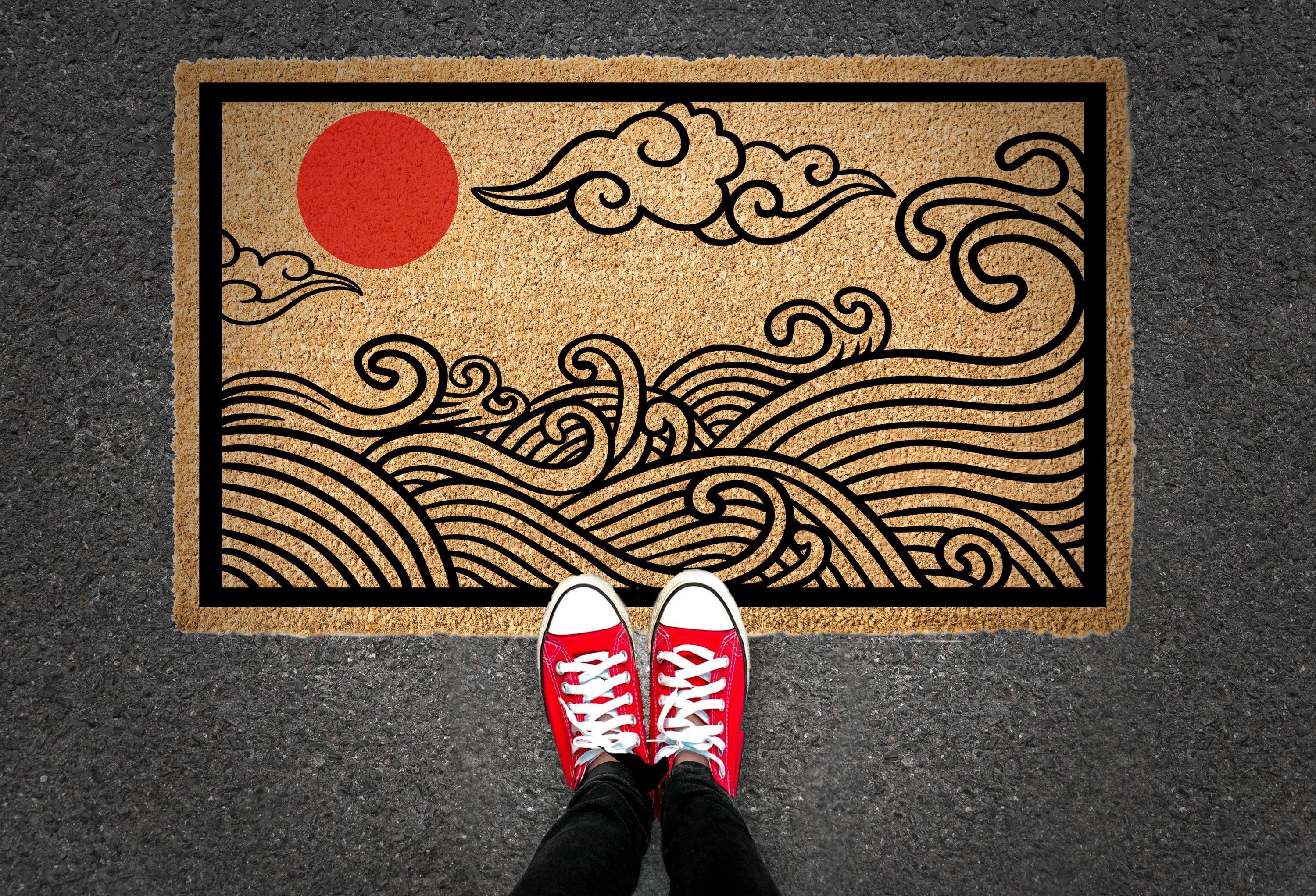 Japanese Wave Welcome Mat | Hokusai Inspired Doormat | Front Door