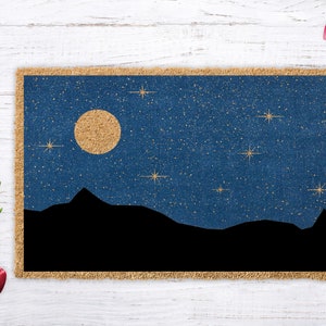 Landscape Gift, Moon and Stars Welcome Mat, Housewarming Nature Gift, Beautiful Front Door Decor, Nature Entryway Decor, Front Porch Decor
