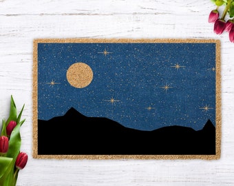Landscape Gift, Moon and Stars Welcome Mat, Housewarming Nature Gift, Beautiful Front Door Decor, Nature Entryway Decor, Front Porch Decor