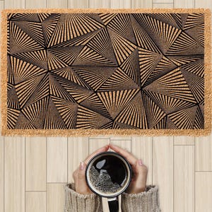 Geometric 3D Coir Doormat, Modern Triangle Rug