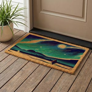 Starry Night Sky, Celestial Landscape Home Front Decor, Welcome Mat