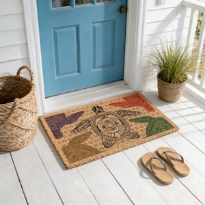 Tapis de bienvenue tortue de mer : décoration côtière (coco écologique)