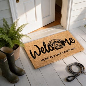 Cavapoo Doormat, Dog Welcome Mat, Natural Coir