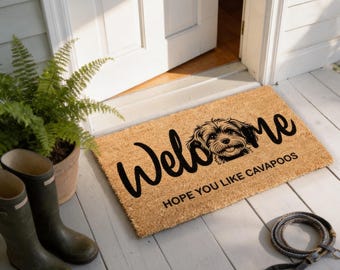 Cavapoo Doormat, Dog Welcome Mat, Natural Coir
