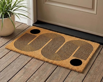 Mid Century Modern Coir Doormat, Geometric Welcome Mat