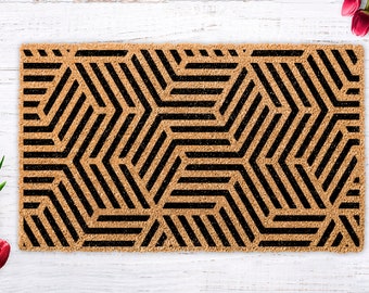 Geometric rug, geometric mat, geometric 2x3, Coir doormat, unique door mat,  Coconut door mat, housewarming gift, closing gift, new home gift