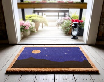 Landscape Welcome Mat - Moon and Stars, Eco-Friendly Coir Rug