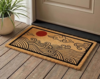 Japanese Wave Coir Doormat | Hokusai Inspired Entryway Rug - Etsy