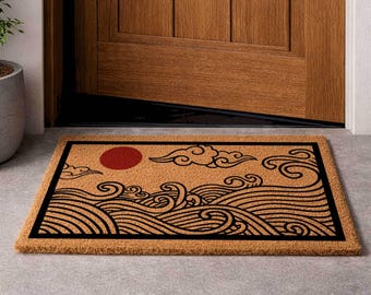 Japanese Wave Coir Doormat | Hokusai Inspired Entryway Rug - Etsy